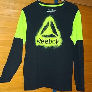 Reebok Black and Neon Green Long Sleeve Shirt